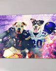 Personalized 'Minnesota Doggos' canvas featuring two pets in football uniforms against a purple stadium backdrop.