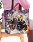 Personalized Minnesota Doggos tote bag with custom dog portrait in a football uniform.