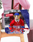 Personalized Montreal K9dians tote bag with a custom pet dog portrait in a hockey uniform.