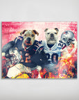 Personalized New England Doggos poster featuring two pets as football players in Patriots jerseys.