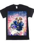 Black Gildan unisex t-shirt featuring a bulldog in a blue football jersey with "Frank" above.