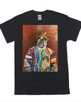 Black Gildan unisex t-shirt featuring a bulldog wearing a crown and colorful sweater, "Notorious D.O.G." design.