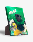 Personalized Notre Dame Doggos standing canvas featuring a pug in a green football uniform.