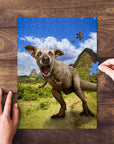 Personalized 'Pawasaurus Rex' pet puzzle featuring a dog's head on a dinosaur body.