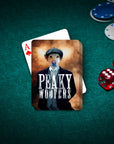 Personalized 'Peaky Woofers' playing cards featuring a custom dog portrait in a suit and flat cap.