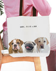Personalized Modern 3 Pet Tote Bag with custom dog portraits and names.