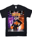 Black Gildan cotton t-shirt featuring a personalized dog in a basketball jersey with "CHESTER" and "PAWS" text.