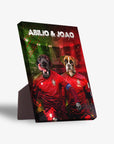 Personalized Portugal Doggos standing canvas featuring two pets in red soccer jerseys.