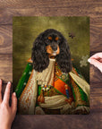 Personalized pet puzzle featuring a Cavalier King Charles Spaniel in a royal renaissance portrait.