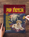 Personalized "Pup Fiction" movie poster puzzle featuring a bulldog and golden retriever.