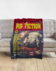 Personalized "Pup Fiction" pet blanket with a bulldog portrait in a movie poster style.