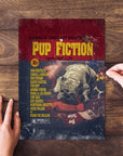Personalized 'Pup Fiction' pet puzzle featuring a bulldog in a movie poster style.