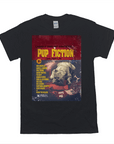 Black Gildan t-shirt with a vintage "Pup Fiction" movie poster design featuring a bulldog.