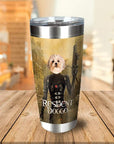Personalized stainless steel tumbler with a dog's head on a Resident Evil-style character, "Resident Doggo" text.