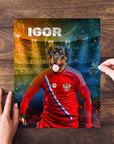 Personalized pet puzzle featuring a Rottweiler in a red Russia soccer jersey, named IGOR.