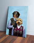 Personalized 2-pet canvas featuring a Bernese Mountain Dog and a smaller dog in argyle sweater vests.