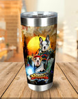 Personalized stainless steel tumbler with two French Bulldog pets in a "Street Fighter" cartoon style.
