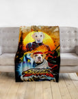 Custom personalized blanket with two dogs in Street Fighter style portraits.