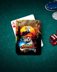 Custom Street Doggos personalized playing card featuring two dogs in a cartoon style, on a green felt table with poker chips and dice.