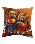Cojín personalizado para 2 mascotas 'Superdog & Wonder Doggette'