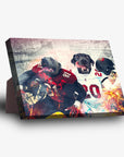 Personalized 'Tampa Bay Doggos' standing canvas featuring two pets in football uniforms with a stadium background.