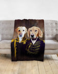 Personalized 2-pet renaissance portrait blanket featuring a Labrador and Golden Retriever in admiral uniforms.