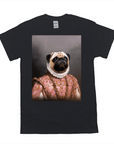 Black Gildan t-shirt featuring a pug in a pink, ornate "Archduchess" costume with a white ruffled collar.