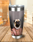 Personalized stainless steel tumbler with a royal renaissance portrait of a pug dog.