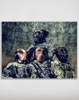 Personalized 'Army Veterans' poster featuring four pets in military uniforms against a distressed background.