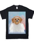 Black Gildan t-shirt featuring a personalized pet portrait of a dog wearing a tiara and pearls.
