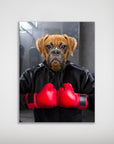 Personalized Boxer dog poster featuring a pet's face on a boxer in a black hoodie and red gloves.