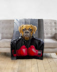 Personalized pet blanket with a Boxer dog portrait in boxing gloves and a black hoodie.