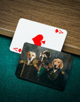 Personalized playing cards featuring three pets in renaissance royal portraits.