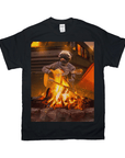 Black Gildan t-shirt with a pug playing guitar by a campfire design.