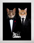 Personalized 'The Catfathers' poster featuring two pets in suits on a black background.