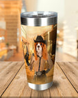 Personalized stainless steel tumbler with a Cavalier King Charles Spaniel in a cowgirl portrait.