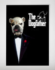 Personalized "The Dogfather" poster featuring a bulldog in a black tuxedo with a red rose and cigar.
