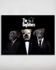 Personalized 'The Dogfathers' poster featuring three pets in suits on a black background.