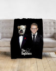 Personalized black minky blanket with a custom Dogfathers portrait of a bulldog and a man.