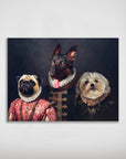 Personalized 'The Duke Family' poster featuring three pets in Renaissance-style attire on a dark background.