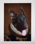 Personalized "The Duke" pet portrait poster featuring a German Shepherd in a Renaissance-style costume.