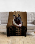 Custom personalized pet blanket featuring a German Shepherd in a renaissance royal portrait style.