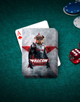 Custom Falcon Doggo personalized playing cards featuring a dog in a superhero suit.