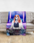 Custom pet blanket with a Cavalier King Charles Spaniel DJ portrait in a white suit.