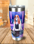 Personalized stainless steel tumbler with a custom portrait of a Cavalier King Charles Spaniel as a DJ.