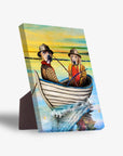 Personalized 'The Fishermen' standing canvas featuring two dogs in a boat, painted in a vibrant, artistic style.