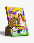 Personalized 'The Fresh Pooch' standing canvas featuring two pets in 90s outfits on a vibrant background.