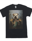 Black Gildan t-shirt featuring a bulldog in a general's uniform with medals and a green sash.