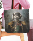 Personalized 'The General' tote bag with a custom renaissance royal pet dog portrait.