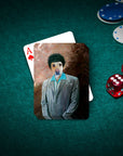 Custom personalized playing card featuring a dog's face on a human body in a "Kramer" style portrait.